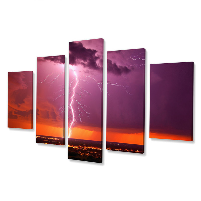 Dramatic Thunderstorms III - Lightning Wall Art Living Room - 5 Panels