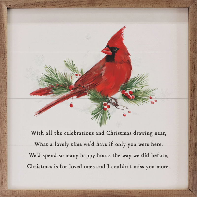 Dessin de Noël près du cardinal blanc, H 24 po x l 24 po x P 1 po