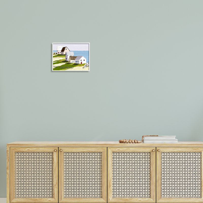 Quaint Seaside Cottages Overlooking Vast Ocean Landscape by Tina Finn - Graphic Art on Wood, 11" H x 14" W x 1.5" D