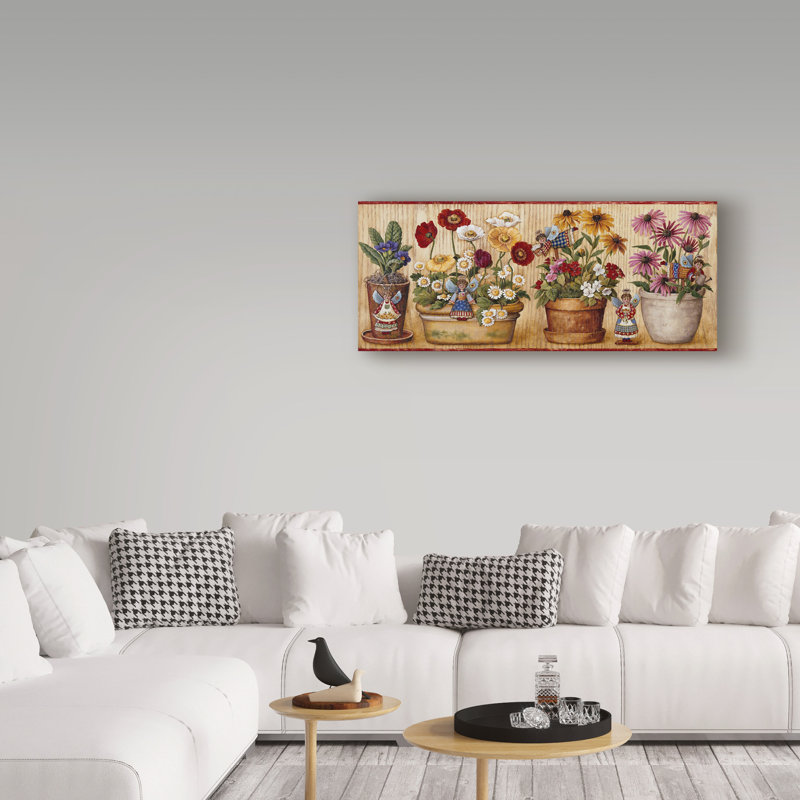 « fleur pots », reproduction de peinture à l’acrylique sur toile tendue, H 10 po x l 24 po