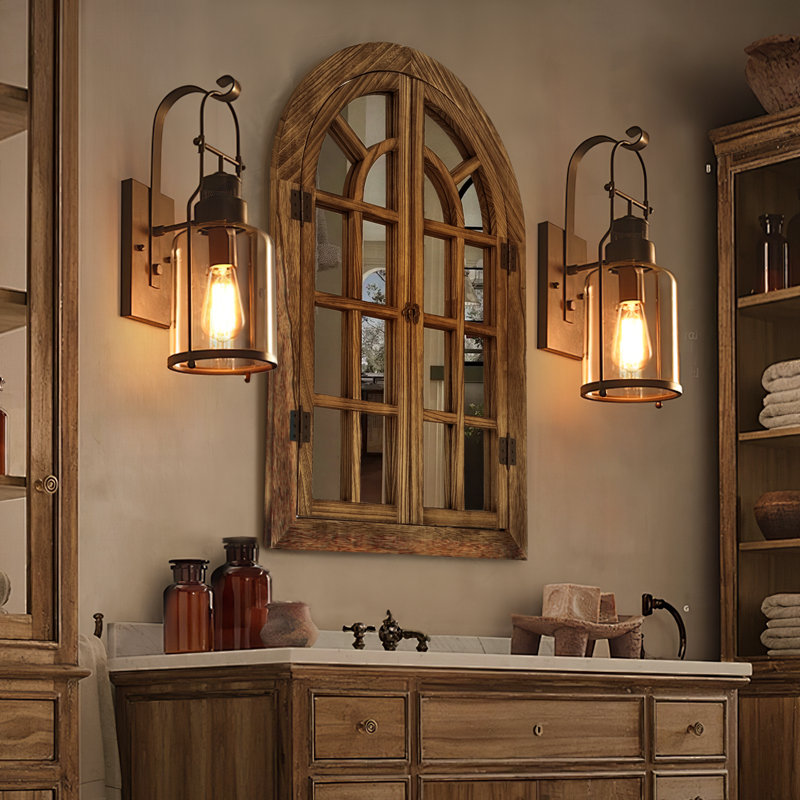 Miroir mural de fenêtre en bois Farmhouse, 30 po x 20 po, Bois naturel