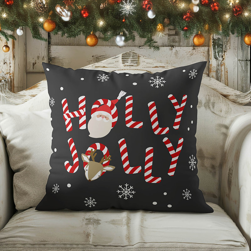 Coussin Holly Jolly, Gris anthracite, Carré 16 po