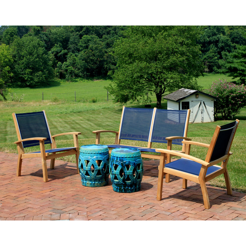 Barbados Outdoor Teak Lounge Chair, Canvas Navy Sunbrella® Canvas