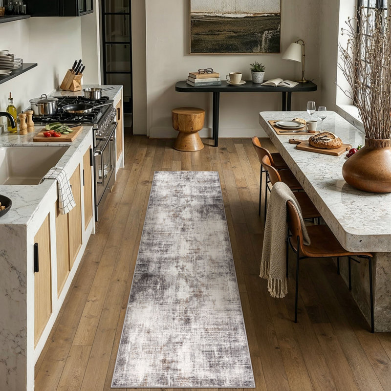 Asher Modern Abstract Machine Washable Area Rug With Non-Slip Backing, Runner 2' x 8'