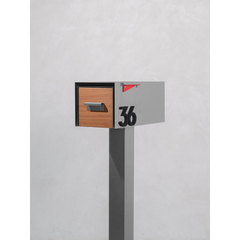 Malone Post-Mounted Mailbox with Wood-Styled Door, Gray, Yes, Black