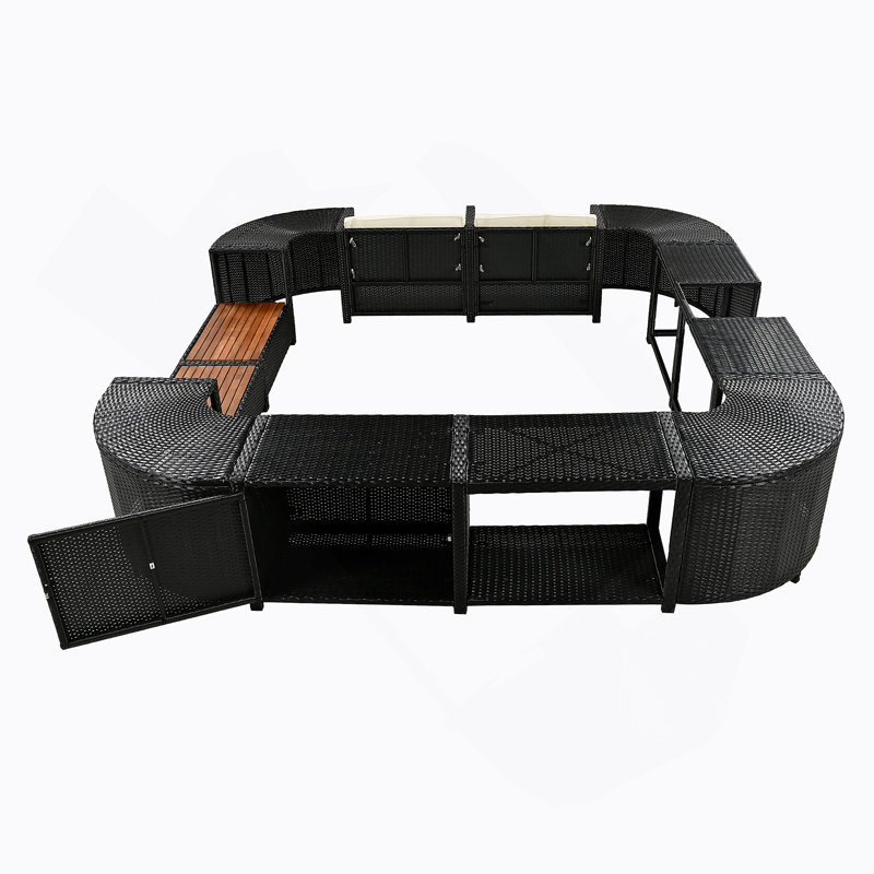 Ensemble de canapés modulaires en rotin pour l'extérieur avec cadre mini Spa, Beige