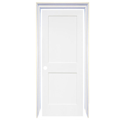Slab Shaker 2-Panel White Solid Core Wood with Bore Hole 80 in. x 28 in. with Jamb Kit