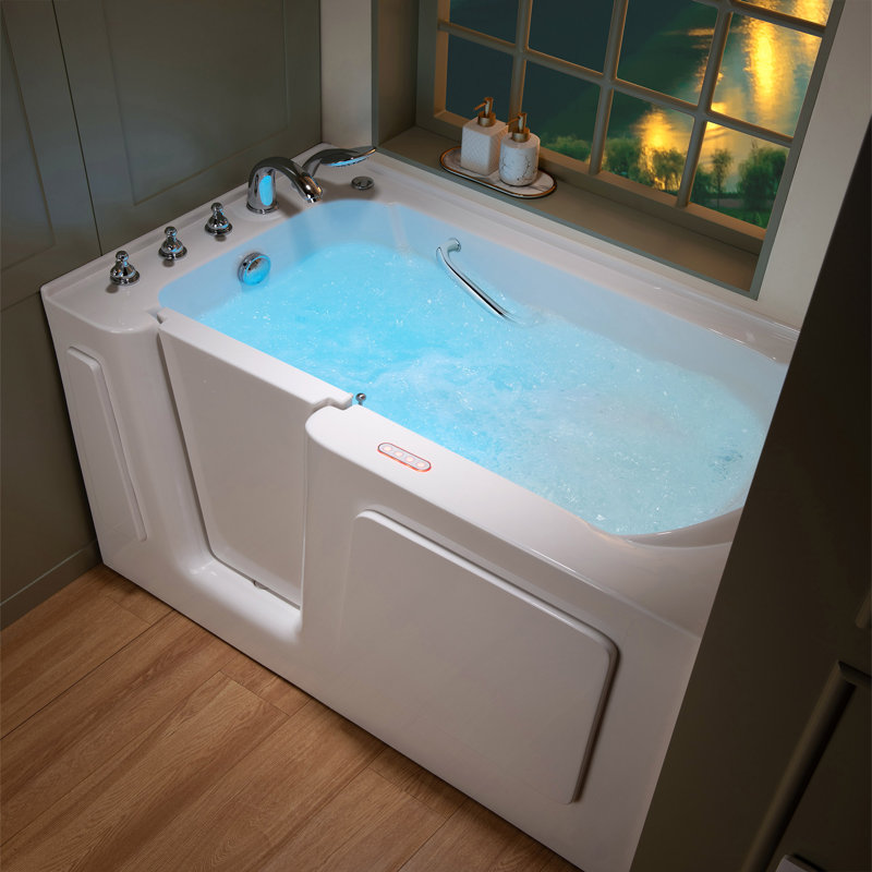 Baignoire à porte de 152 x 76 cm, accessible aux personnes à mobilité réduite, double hydrothérapie (6 jets de massage et 12 jets d'air), remplissage et vidange rapides, acrylique blanc brillant, porte à gauche disponible
