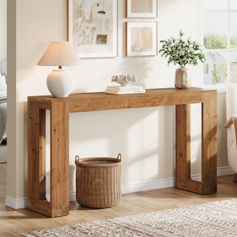 Console en bois massif de 63 po, canapé de style campagnard derrière le canapé pour l'entrée, salon, vestibule