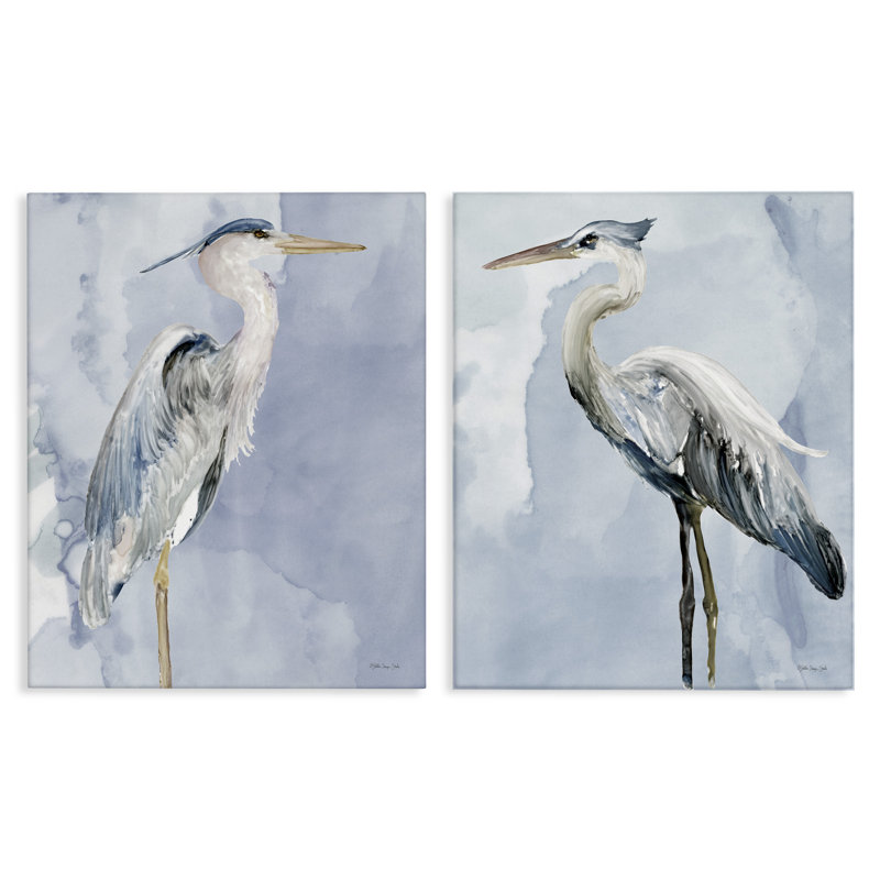 «Heron Birds Stand Blue Sky Watercolor» par Stellar Design Studio, ensemble de 2 peintures, H 30 po x l 24 po