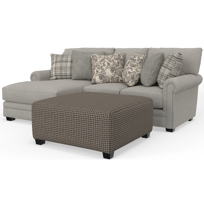 Livingston - Méridienne 2 pièces avec siège à ressorts confortables, repose-pieds cocktail de 40 po et 6 coussins décoratifs inclus