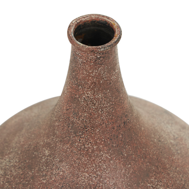 Cashon Metal Distressed Textured Ombre Copper Decorative Vase with Cream Accent, Large