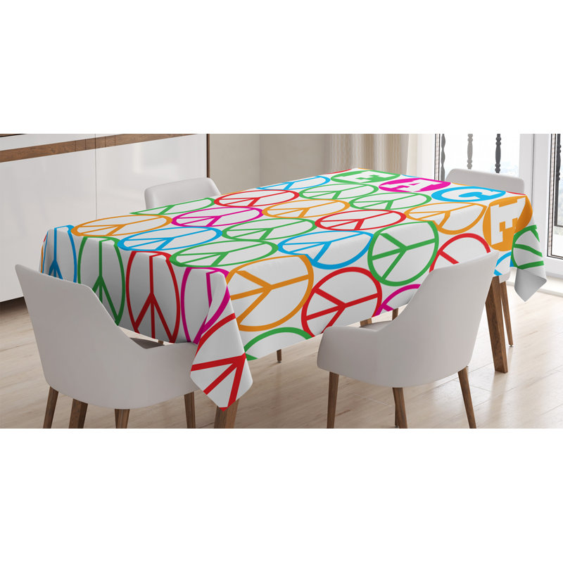 Ambesonne Retro Tablecloth, Colorful Internationally Recognized Peace Sign Letters Counter Culture Print, Rectangular Table Cover For Dining Room Kitchen Decor, 52" X 70", Multicolor