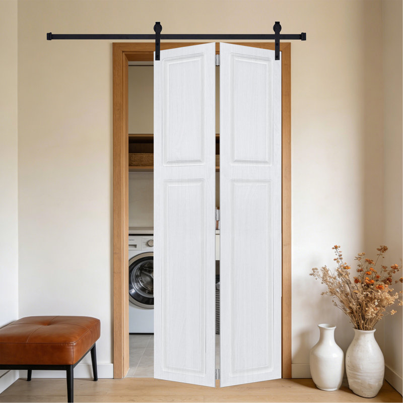 Porte de grange coulissante en panneau de fibres à densité moyenne noyer blanc 96 po x 52 po avec 2 panneaux