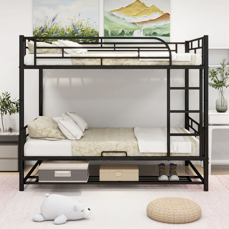 Adiam Kids Bunk Bed, Black, Full Over Full