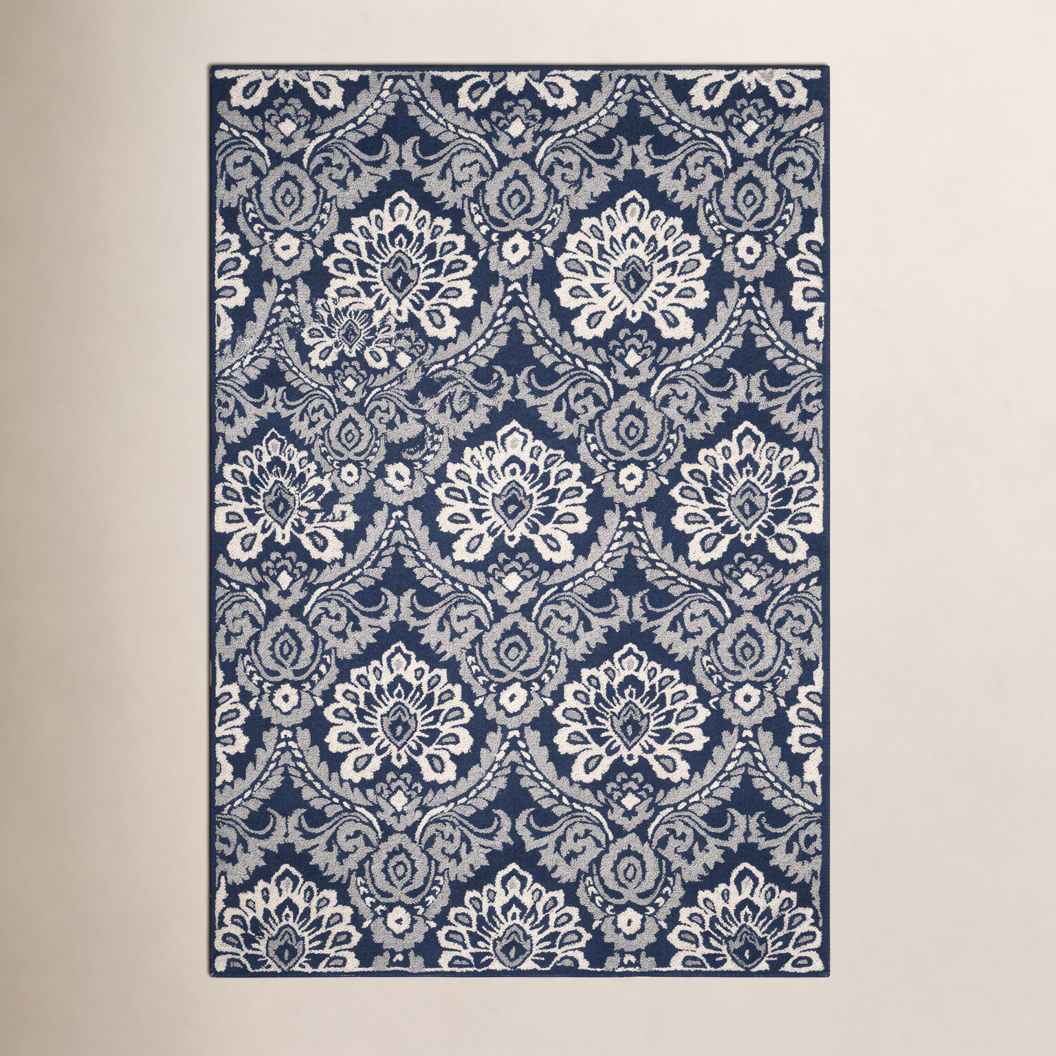 Tansy Navy Ivory Hand-Tufted Wool Rug, Rectangle 6' x 9'