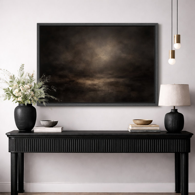«Abstract Moody Horizon», œuvre d'art abstraite sur toile, impression de giclée sur toile encadrée, Cadre noir