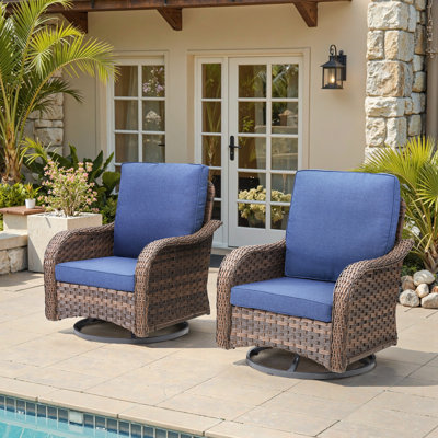 Gustave Outdoor Swivel Glider Patio Chairs Set Of 2, All-Weather Wicker Lounge Chairs With Olefin Cushions by Lark Manor
