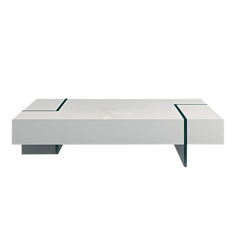 Table basse 53 "en bois et verre clair et blanc