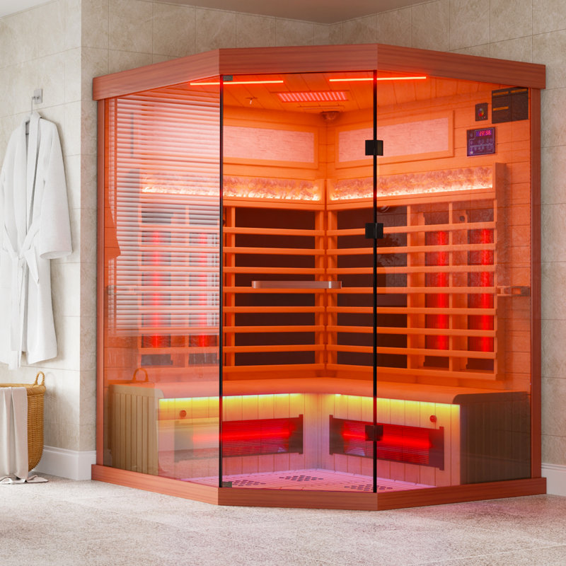 Meissalivve Full Spectrum Infrared Sauna，4 Person Home Sauna， Red Cedar Luxury Indoor Spa Sauna With Resonance Speaker, Panoramic Tempered Glass Door