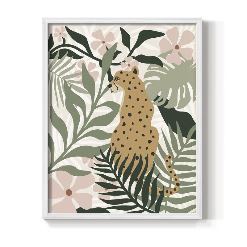 Jungle Cat II Framed Print - Solid Wood, 15" H x 12" W, White