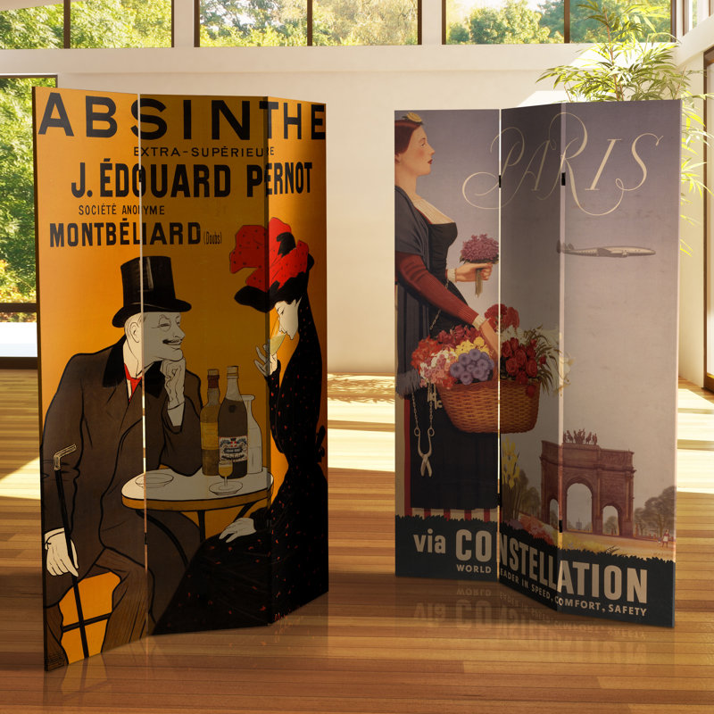 72" x 55" Double Sided Absinthe 3 Panel Room Divider