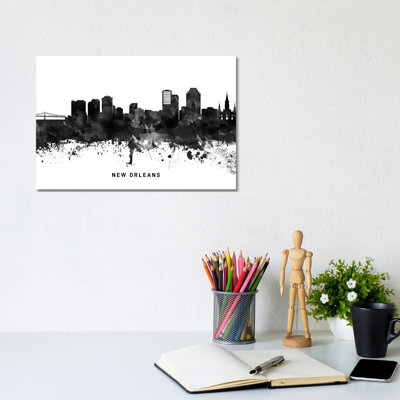 New Orleans Skyline Black & White - Wrapped Canvas Print
