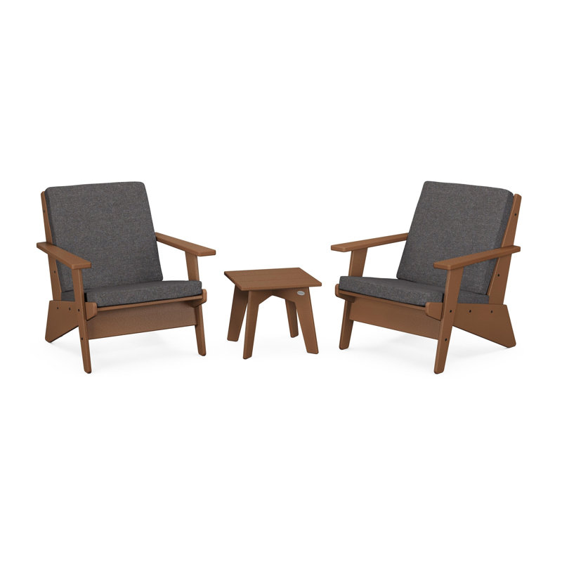 Riviera Modern Lounge 3-Piece Set, Ash Charcoal, Teak