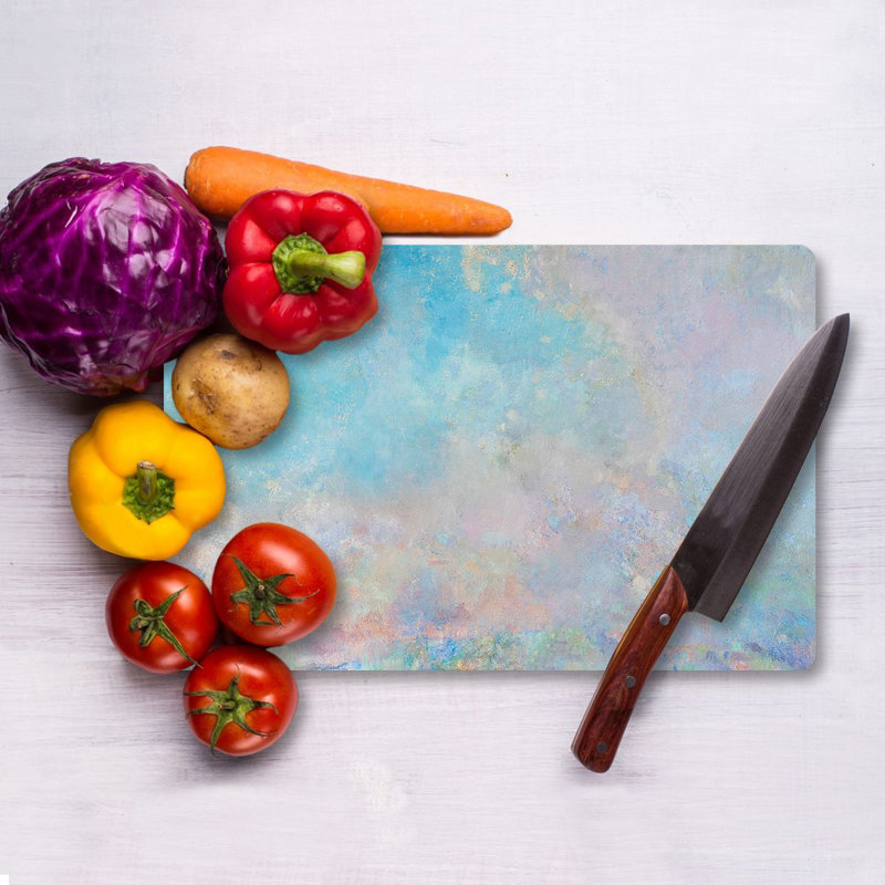 Flourish Tempered Glass Cutting Board, 7.9 x 11.8 inches | 100% Antibacterial, Easy-Clean Surface, Non-Slip Silicone Feet | Perfect for Food Prep & Serving, Durable & Stylish Kitchen Essential, Not Dishwasher Safe