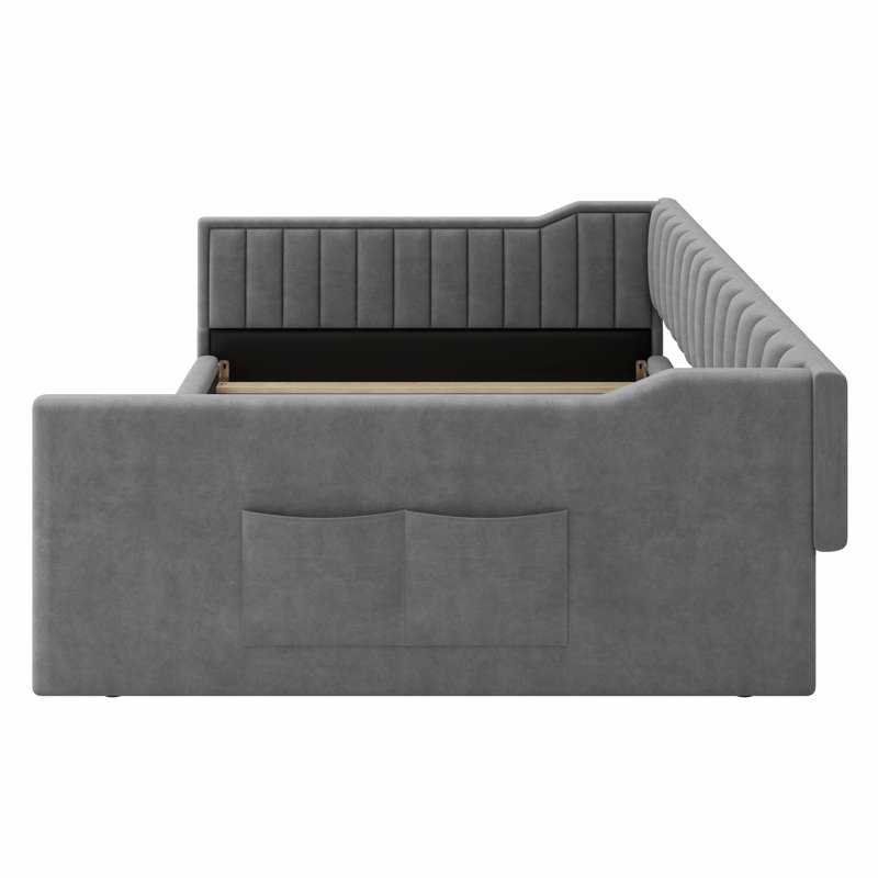 Upholstery Daybed And Side Storage Pocket, Full XL, Gray