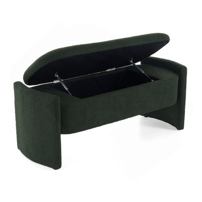 Elegant Long - Shaped Storage Ottoman Bench Of Boucle Material With Simple And Grand Design, Dark Green