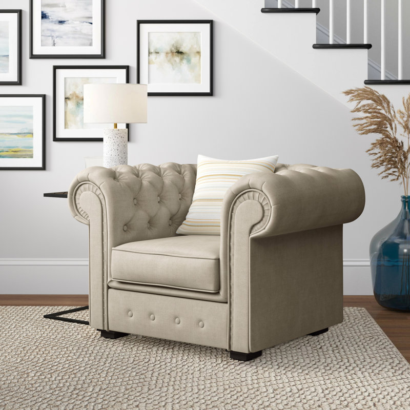 Allegra Upholstered Chesterfield Chair, Cream