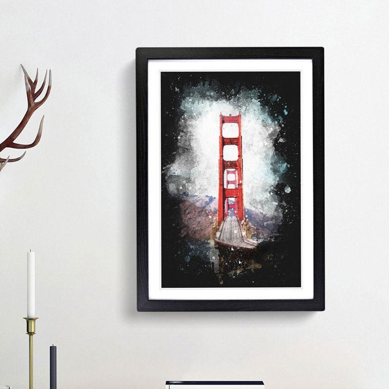Golden Gate Bridge - Framed Print, 63cm H x 45cm W x 2cm D, Black Framed