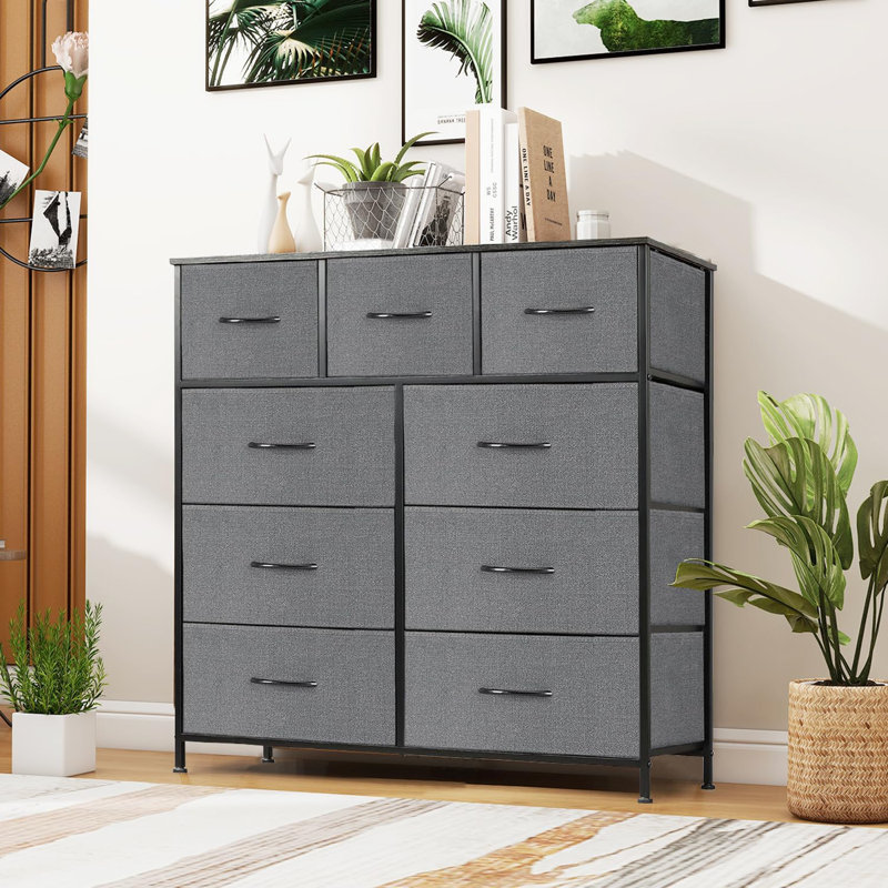 Dresser For Bedroom, Schelte Storage Drawers, Anti-Tip Tall Fabric Closet Chests Organizer Tower Furniture With Wooden Top Metal Frame For Clothes, Kids Room, Living Room, Hallway, Entryway