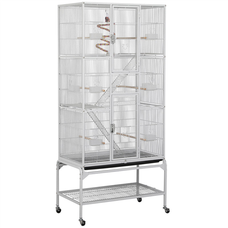 Tocoloma 69'' Flat Top Floor Bird Cage with Wheels, White
