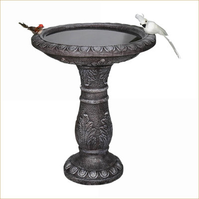 Bird Baths | Vintage Carved Concrete Pedestal, 20"D x 24.4"H, For Garden Yard Outdoor | Concrete Cement | Birdbath