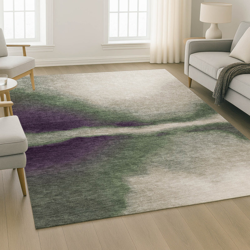 Premium Machine Washable Mayfield AMF2419 Abstract Rug, Fern, 5' x 7'6"