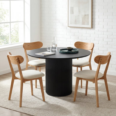 Solid Oak Upholstered Dining Chair with Removable Cover - Set of 4
