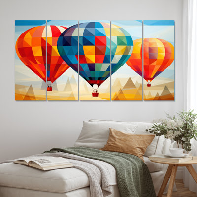 Colorful Hot Air Ballon Geometric Transportation Wall Decor on Metal
