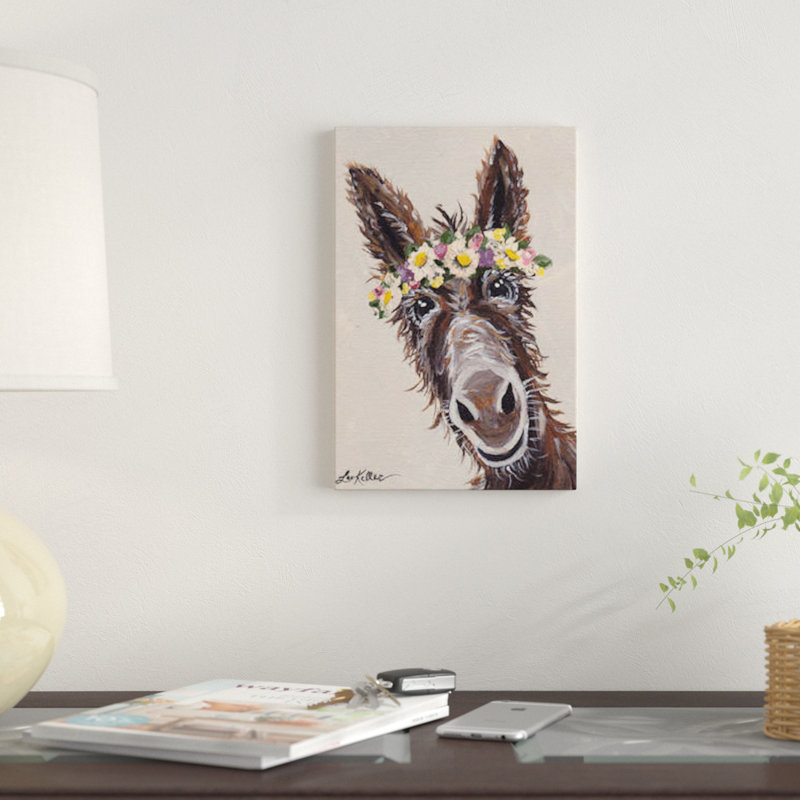 «Donkey with Flower Crown», impression sur toile, H 18 po x l 12 po x P 1,5 po, Toile tendue