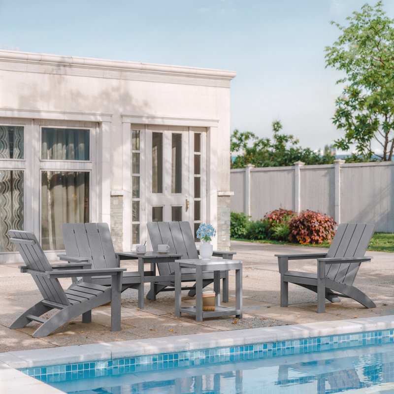 4-Piece Weather-Resistant HDPE Adirondack Chair With Side Table, Gray