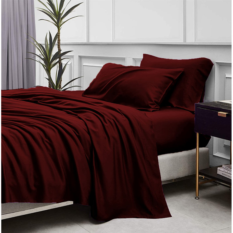 Microfiber Sheet Set, Queen Sheet Set with 2 Pillowcases, Burgundy