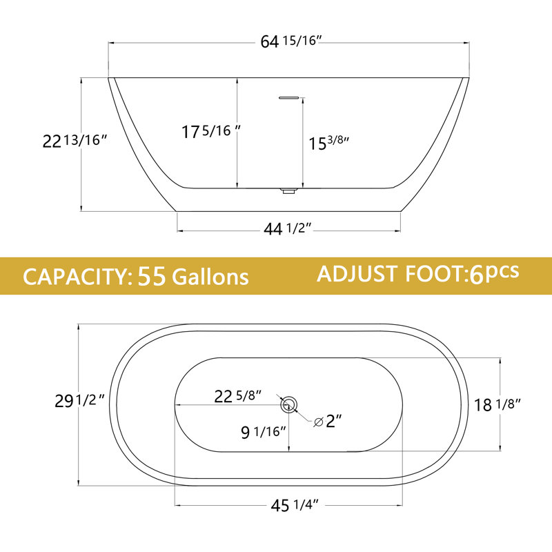 65 Inch Freestanding Soaking Acrylic Bathtub with Integrated Slotted Overflow and Chrome Anti-clogging Drain, Glossy White