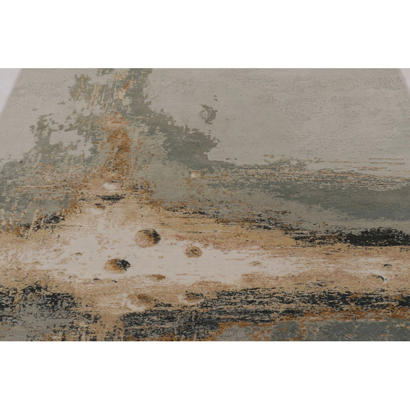 Rug & Kilim’S Modern Rug, Silver-Gray And Gold In Bold Abstract Pattern