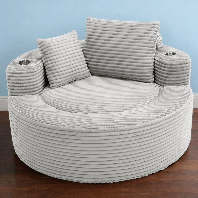 Méridienne surdimensionnée avec mousse à compression - canapé-lit rond et 2 coussins, Gris
