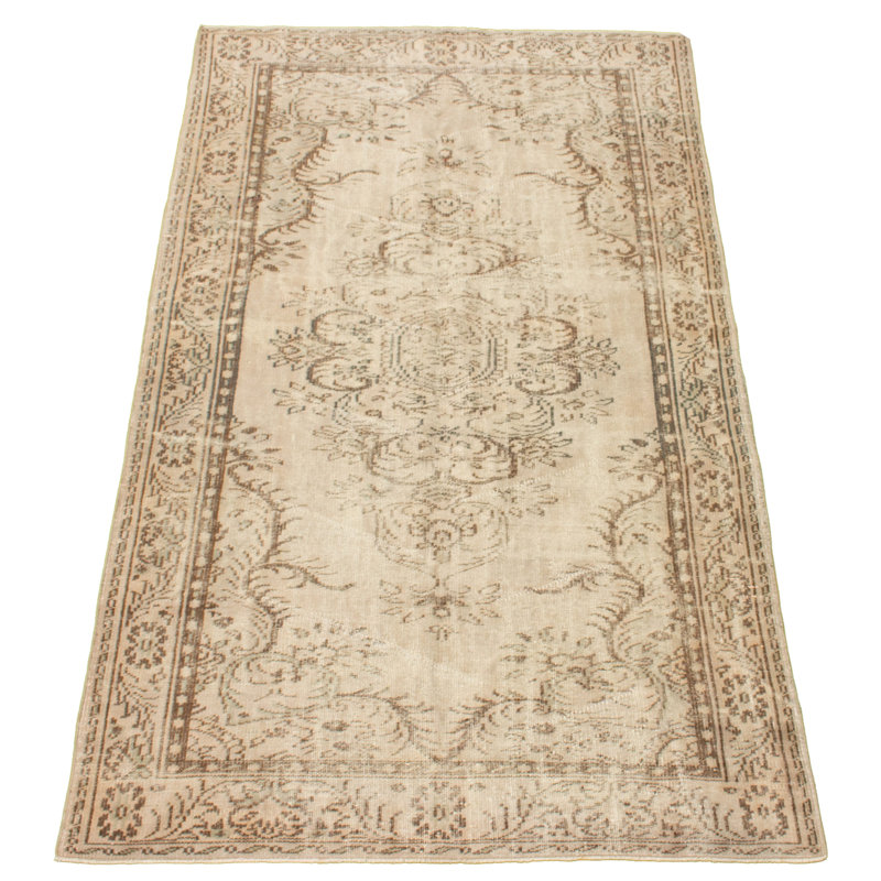 Tapis décoratif en laine brun clair en laine de conception unique 5 pi 2 po X 8 pi 11 po noué à la main