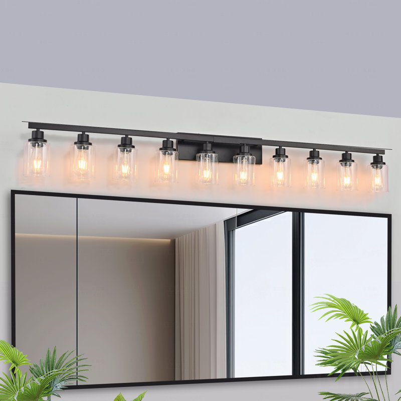 Éclairage pour meuble-lavabo de salle de bain 10 lumières avec verre transparent, Noir mat