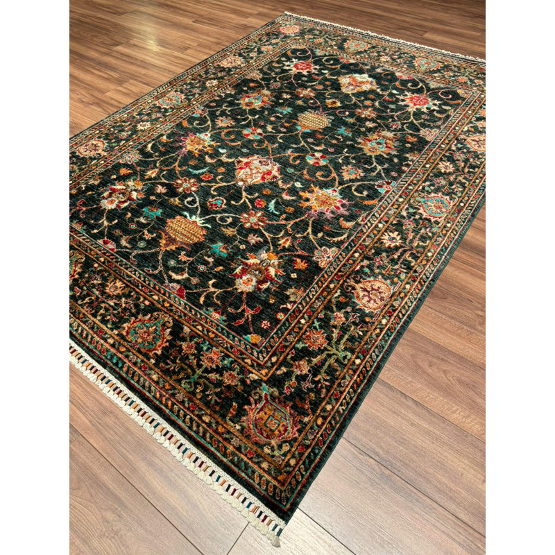 Tapis vert en laine et coton noué à la main Original Original