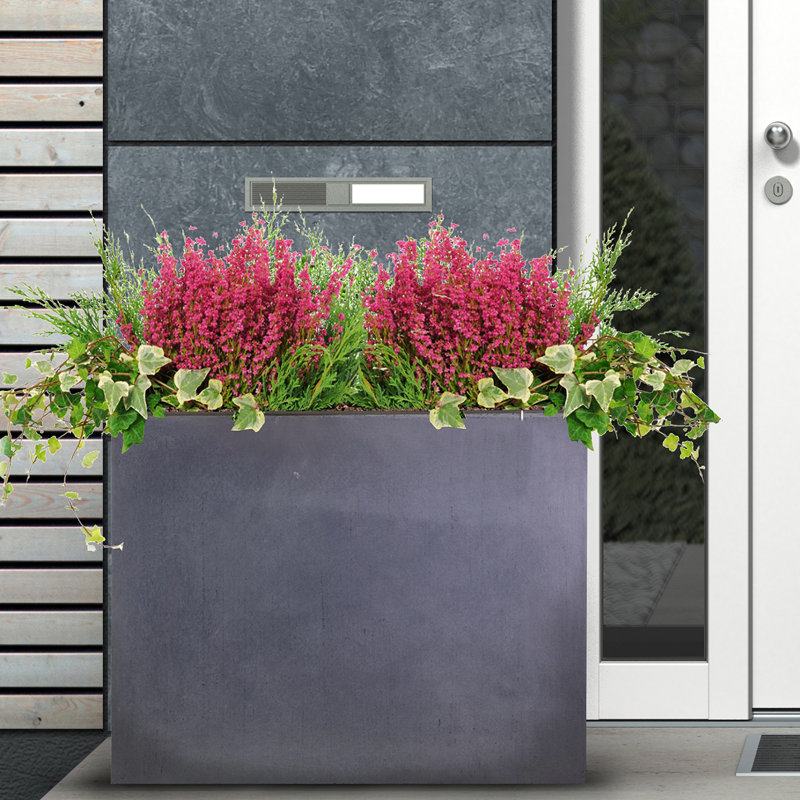 Frostproof, Concrete Effect Garden Planter Pot with Drainage Holes, 50.5cm H x 60cm W x 30cm D, Dark Grey