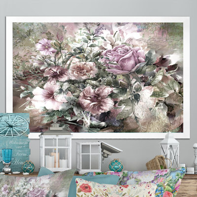 " Grunge Pink Grey Summer Flowers III " by Designart